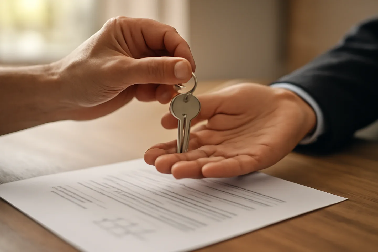 Exchanging keys over a signed property deed at closing