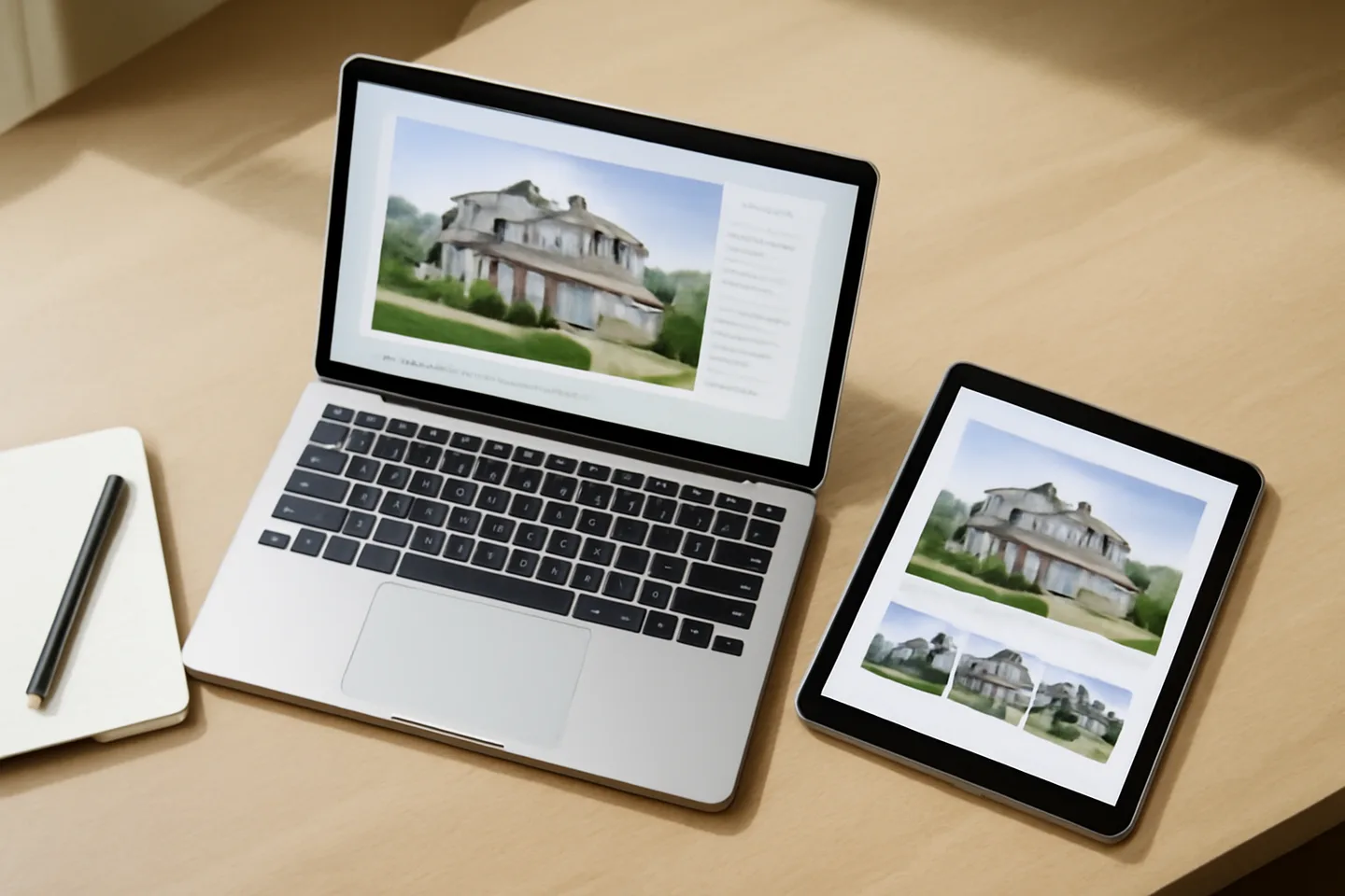 Laptop and tablet showing online property listing website