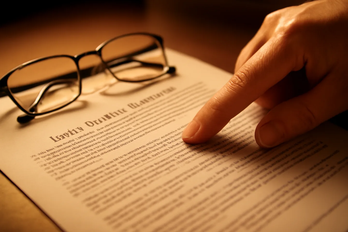 Hand pointing to a clause on a real estate contract