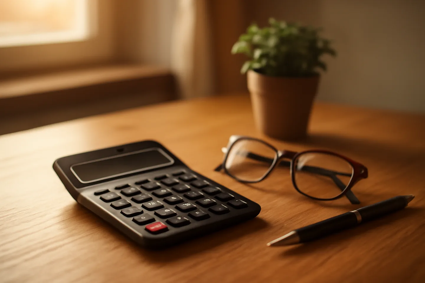 Calculator and property tax forms on a desk for selling land