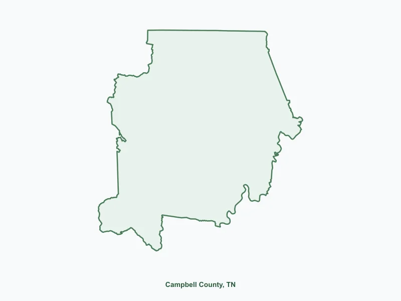 Map of Campbell County, TN showing major cities