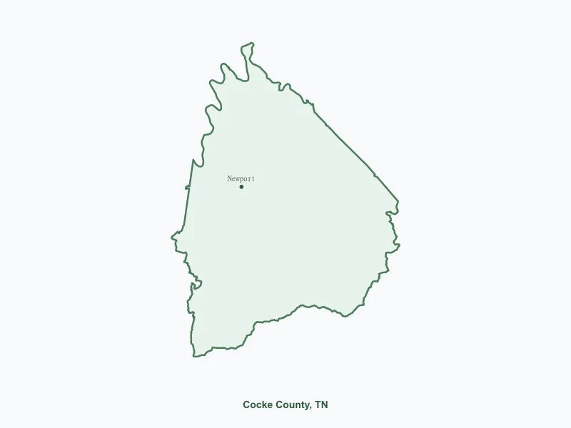 Map of Cocke County, TN showing major cities