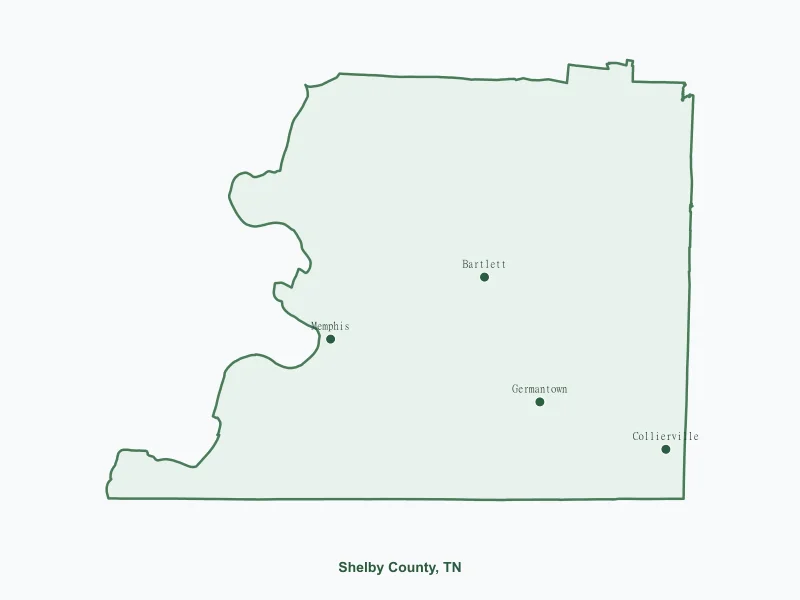 Map of Shelby County, TN showing major cities