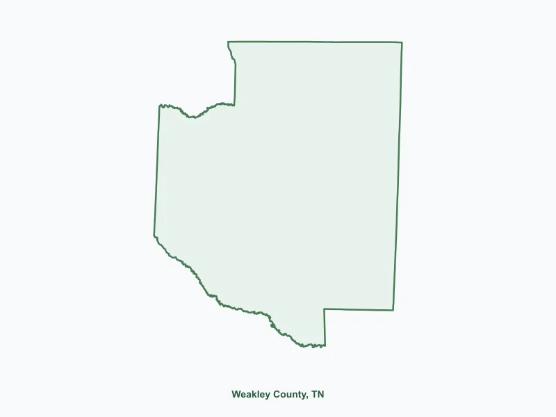 Map of Weakley County, TN showing major cities